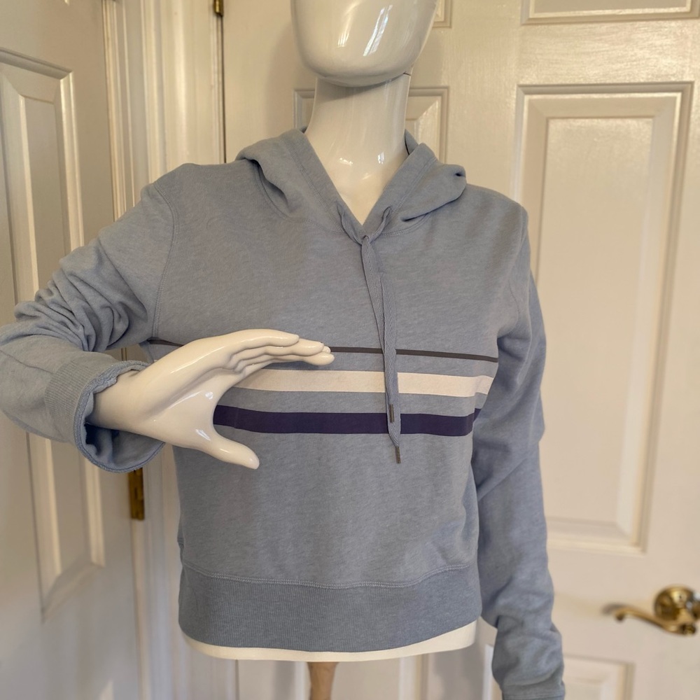 Victoria's Secret Light Blue Hoodie Sweatshirt  w/stripes sz. Medium